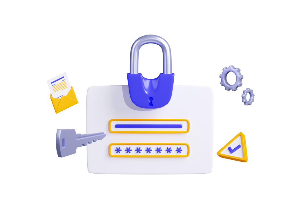 Computer security with login and password, padlock
