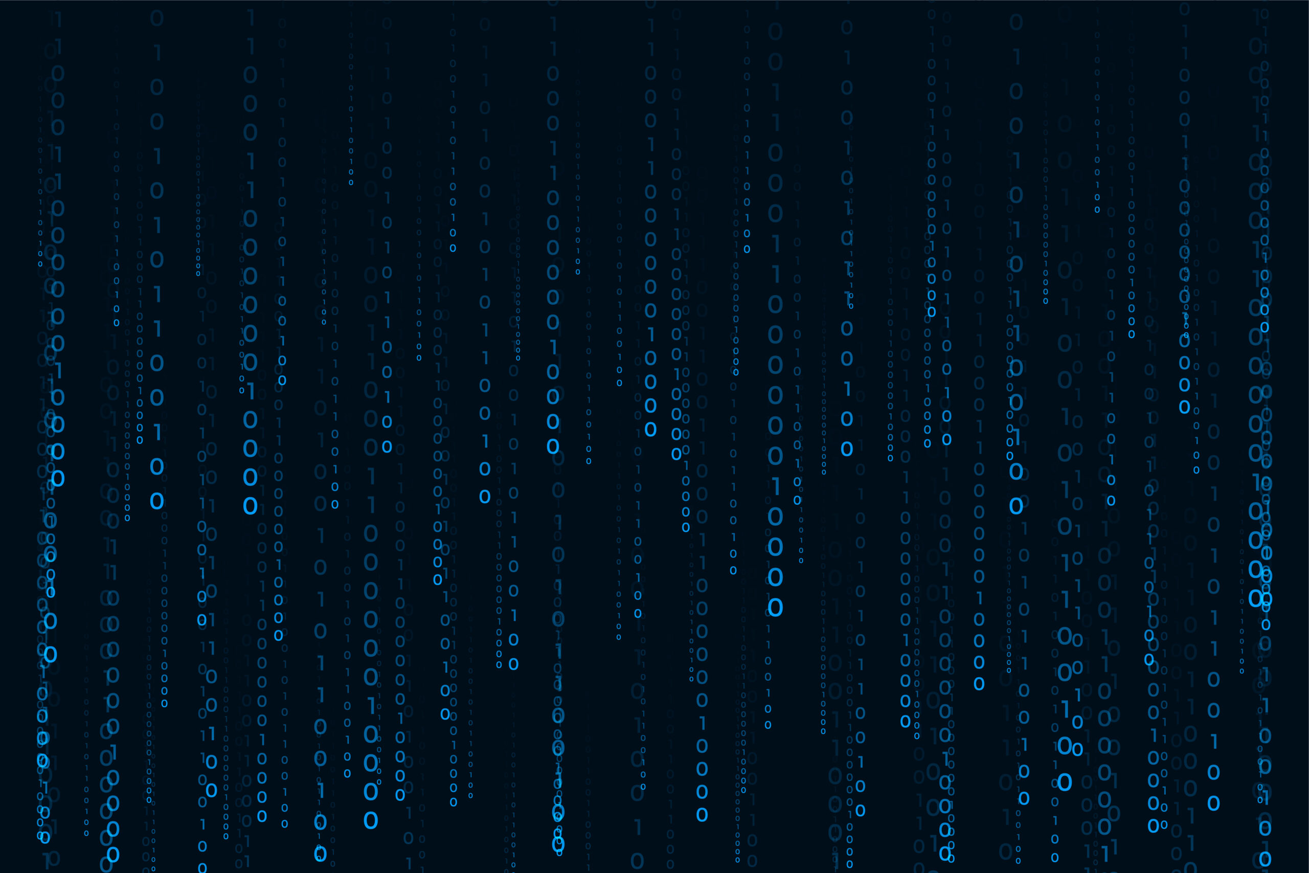 matrix style binary code digital falling numbers blue background