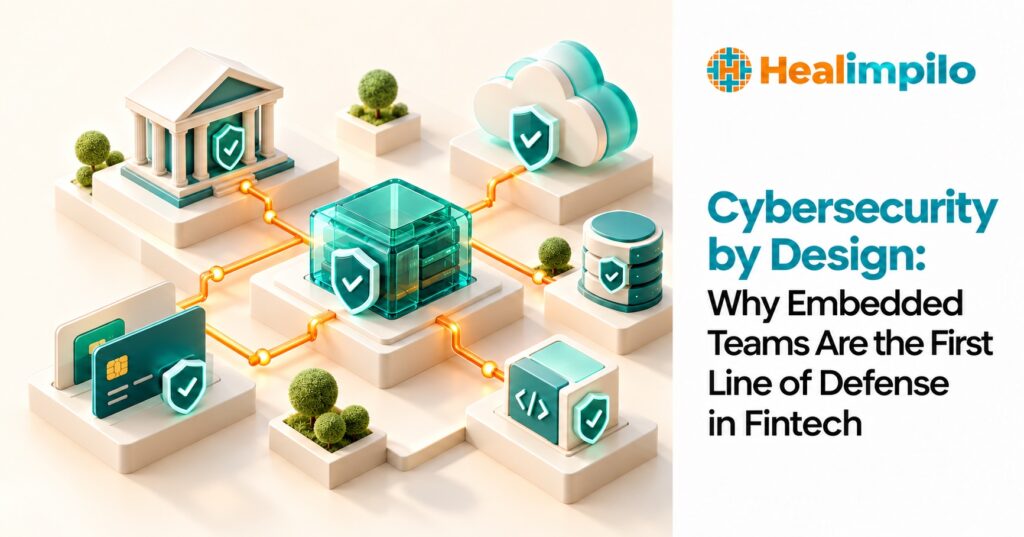Illustration of connected banking, payment, cloud, and API services with embedded security shields